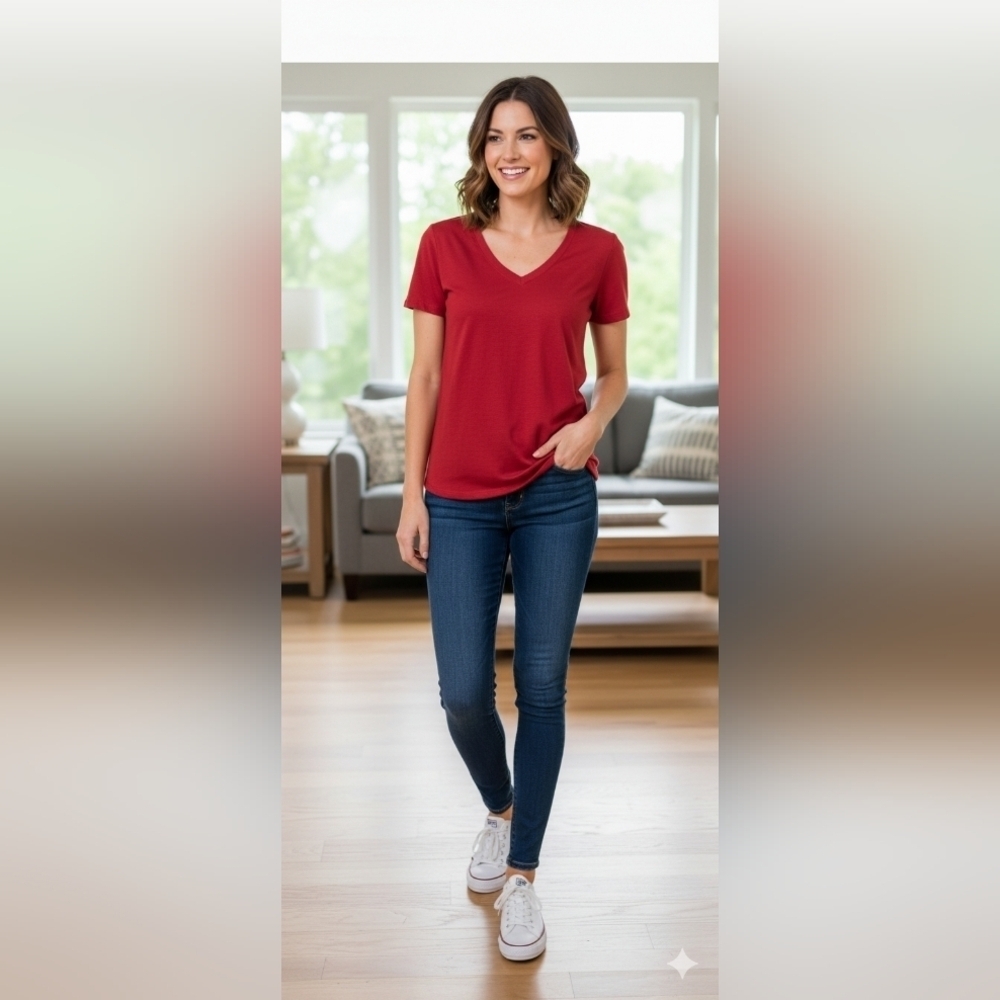 Croft & Barrow Essential V-Neck Women's T-shirt Red Large (EUC)